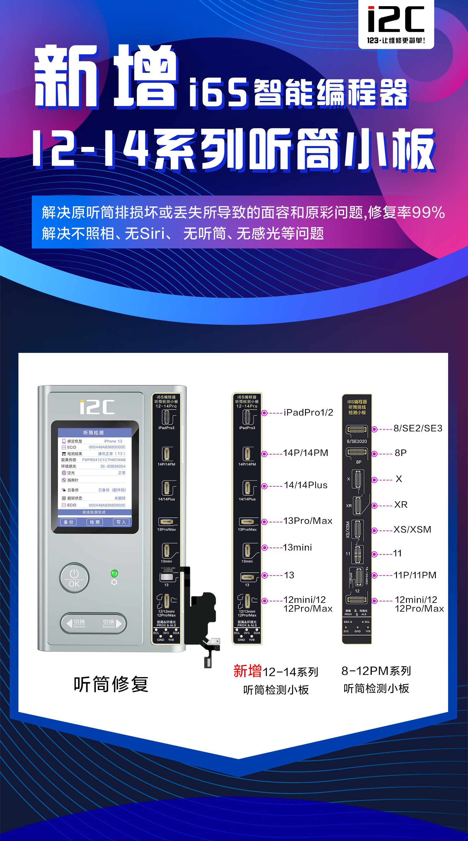 i6S編程器 8-14PM/iPadPro 聽筒檢測排線 解決聽筒導致的無面容/無原彩(圖2)